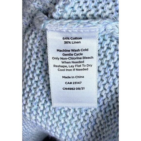 Talbots Sweater Cotton Linen Blend knit marbled blue pink Trim Petite Medium - Picture 7 of 7